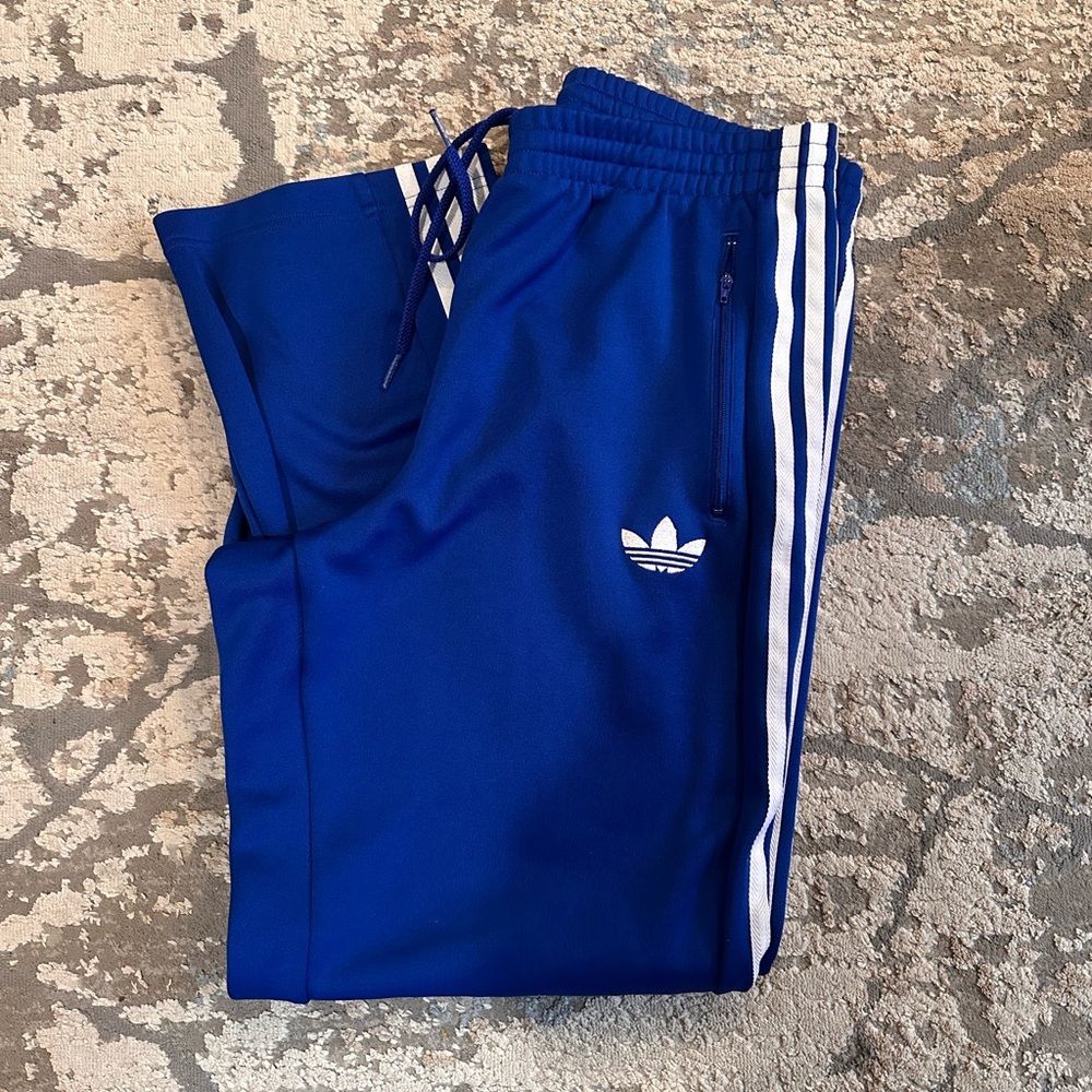 Adidas Mens Royal Blue Joggers with White Stripes